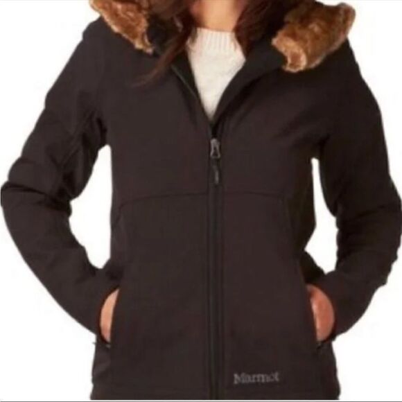 Marmot Faux Fur Hood Black Zip Jacket in Black - Picture 3 of 13